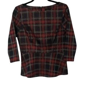 Alexia Admor Red and Black Plaid Tartan Holiday Blouse Small S